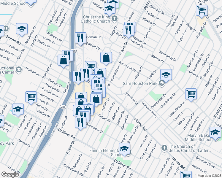 map of restaurants, bars, coffee shops, grocery stores, and more near 4034 West Vanderbilt Drive in Corpus Christi