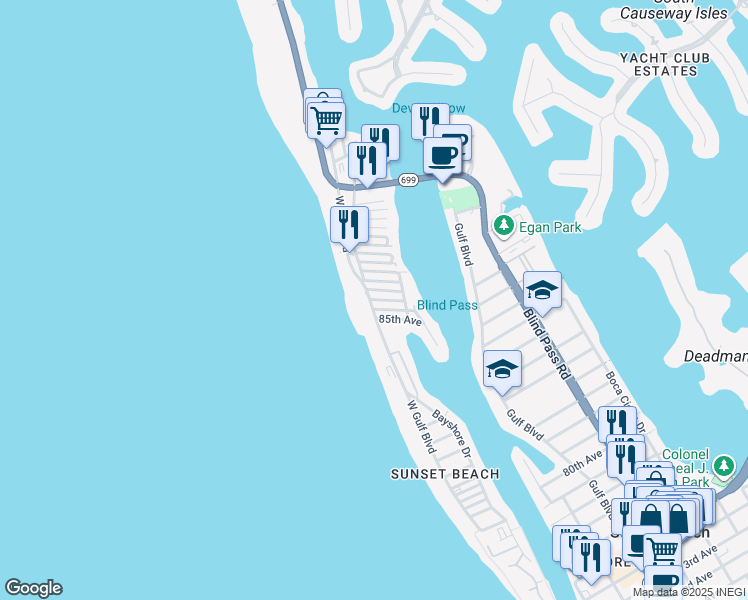 map of restaurants, bars, coffee shops, grocery stores, and more near 105 86th Avenue in Treasure Island