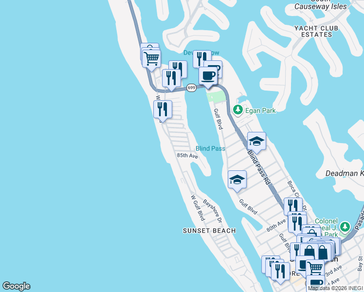 map of restaurants, bars, coffee shops, grocery stores, and more near in Treasure Island