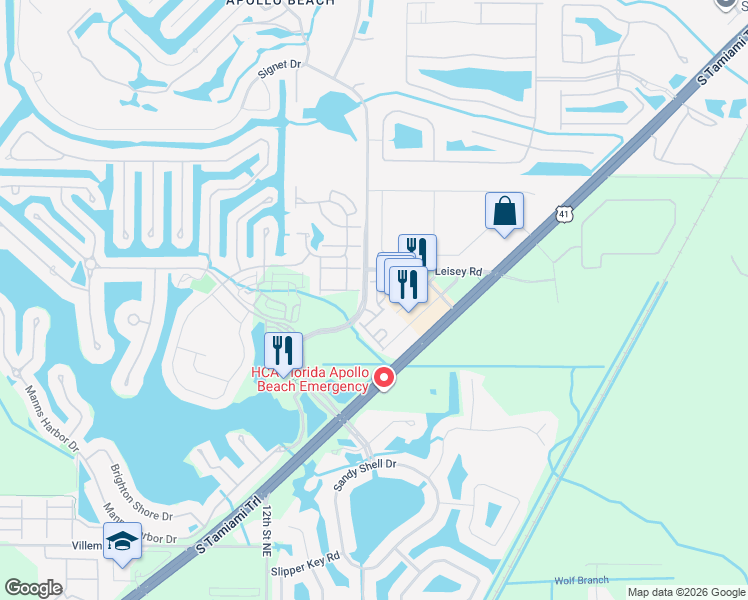 map of restaurants, bars, coffee shops, grocery stores, and more near 5538 Lavender Cotton Place in Ruskin