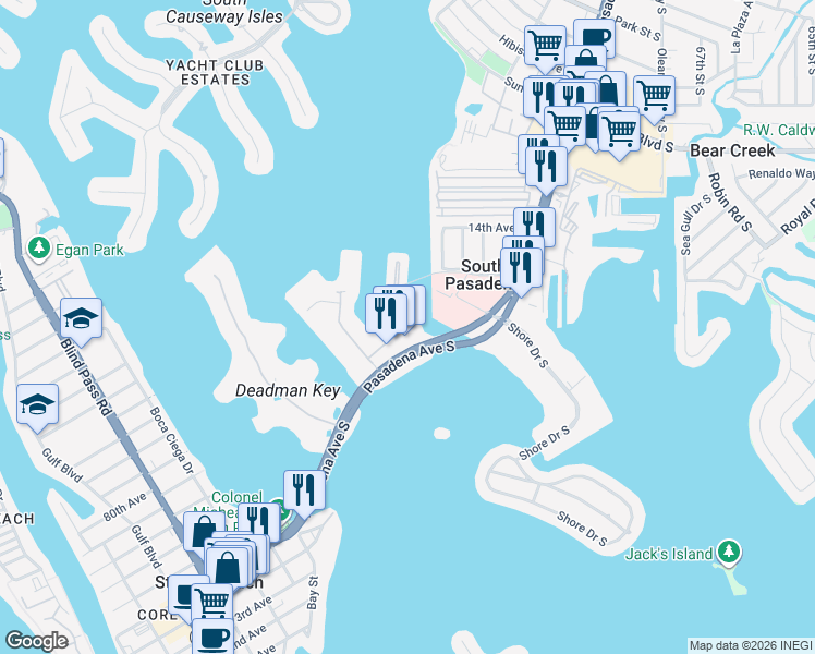 map of restaurants, bars, coffee shops, grocery stores, and more near 2525 Pasadena Avenue South in South Pasadena