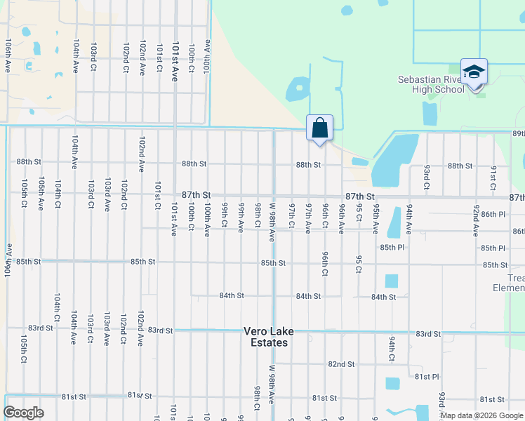 map of restaurants, bars, coffee shops, grocery stores, and more near 8635 98th Court in Vero Beach