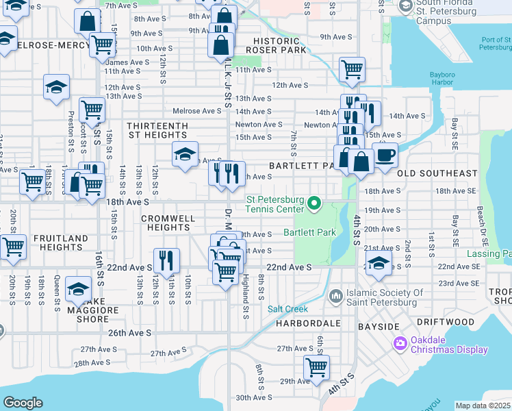 map of restaurants, bars, coffee shops, grocery stores, and more near 810 18th Avenue South in St. Petersburg