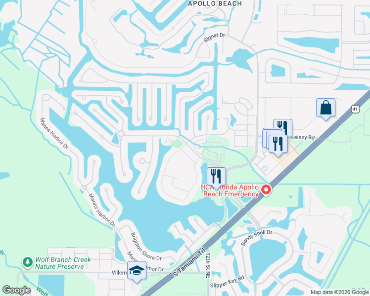 map of restaurants, bars, coffee shops, grocery stores, and more near 325 Shore Crab Way in Apollo Beach