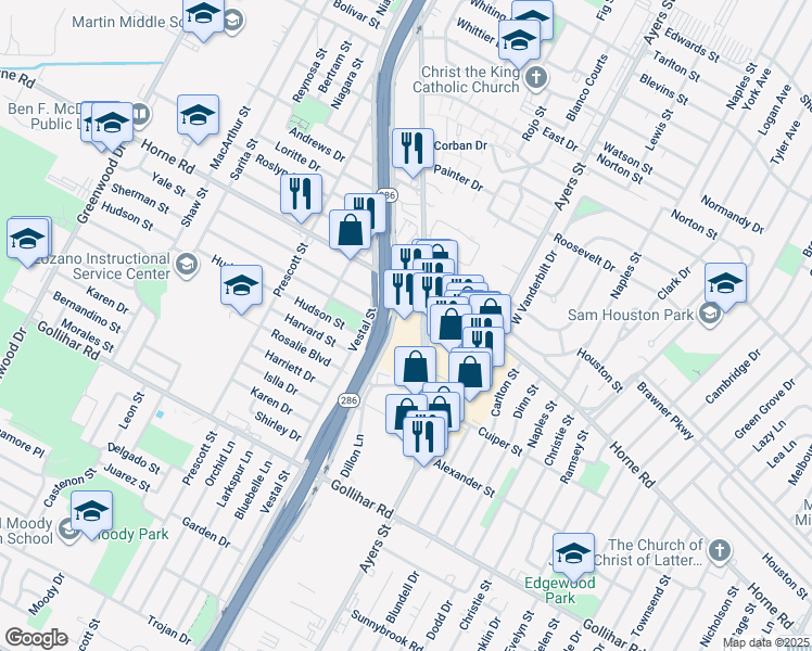 map of restaurants, bars, coffee shops, grocery stores, and more near 4121 South Port Avenue in Corpus Christi