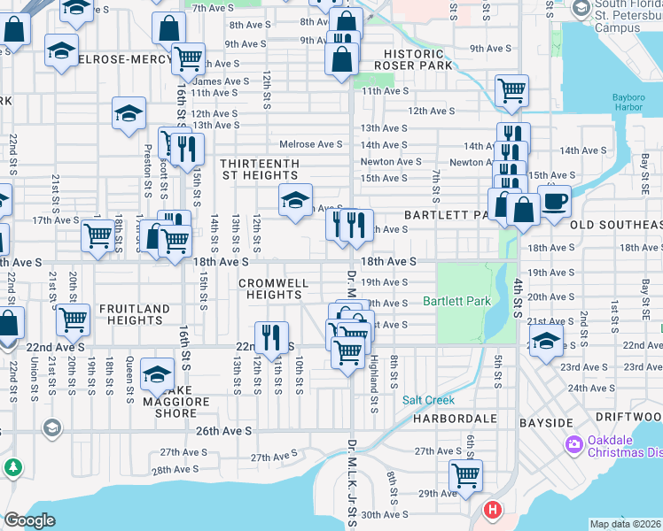 map of restaurants, bars, coffee shops, grocery stores, and more near 1831 9th Street South in St. Petersburg