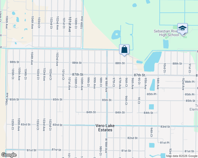 map of restaurants, bars, coffee shops, grocery stores, and more near 8635 98th Court in Vero Beach