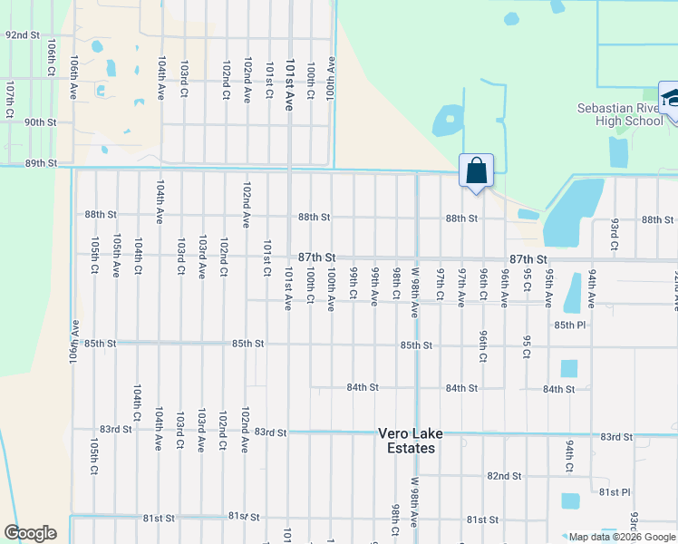 map of restaurants, bars, coffee shops, grocery stores, and more near 8666 100th Avenue in Vero Beach