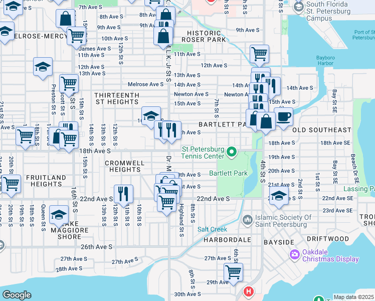 map of restaurants, bars, coffee shops, grocery stores, and more near 845 19th Avenue South in St. Petersburg