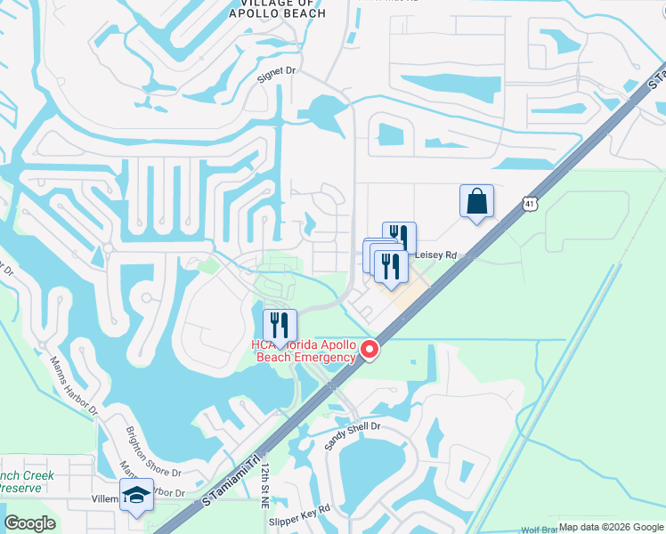 map of restaurants, bars, coffee shops, grocery stores, and more near 213 Sunset Crest Court in Apollo Beach