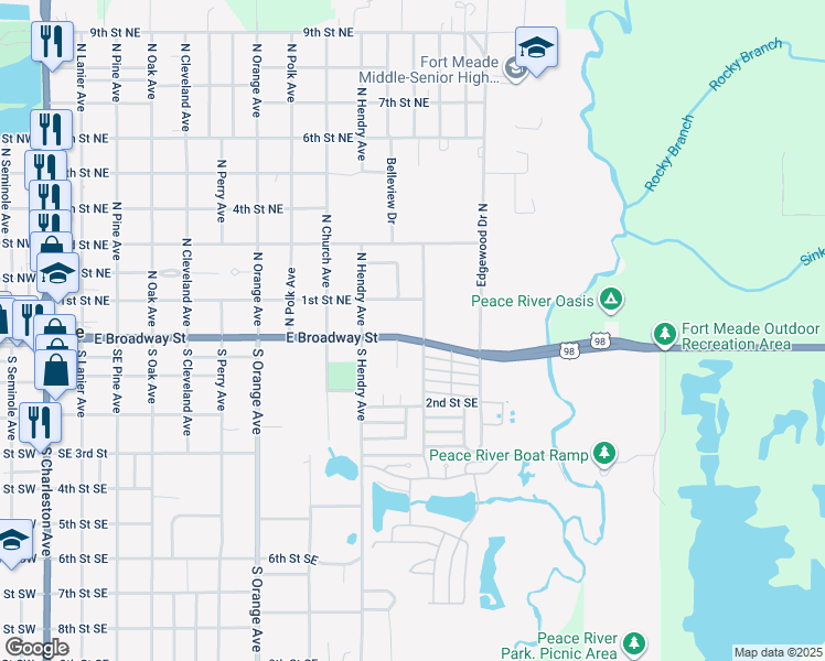 map of restaurants, bars, coffee shops, grocery stores, and more near 945 East Broadway Street in Fort Meade