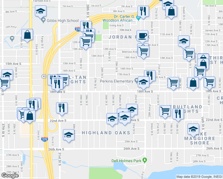 map of restaurants, bars, coffee shops, grocery stores, and more near 1735 Yale Street South in St. Petersburg