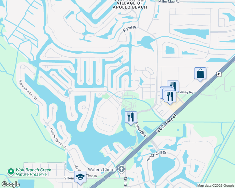 map of restaurants, bars, coffee shops, grocery stores, and more near 5602 Seagrass Place in Apollo Beach