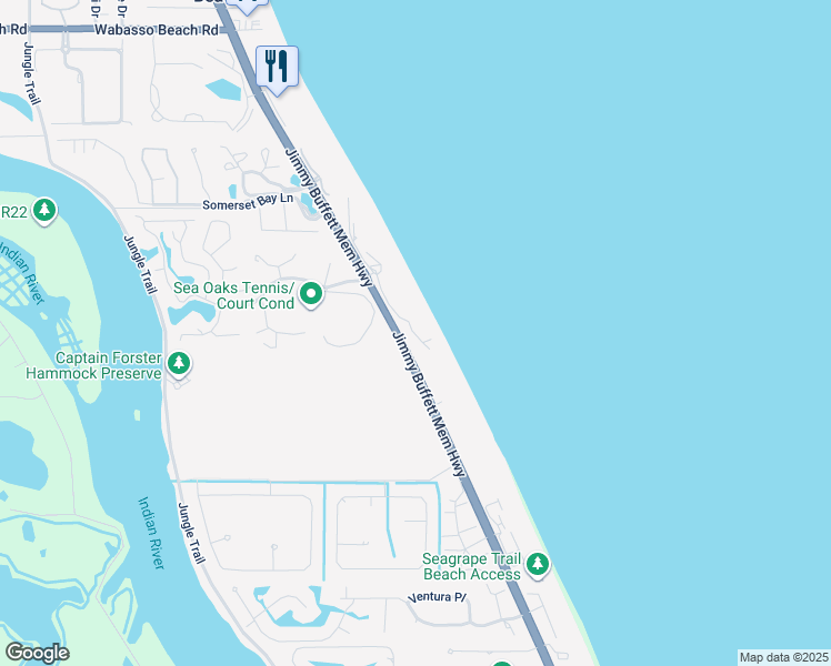 map of restaurants, bars, coffee shops, grocery stores, and more near 8824 South Sea Oaks Way in Vero Beach