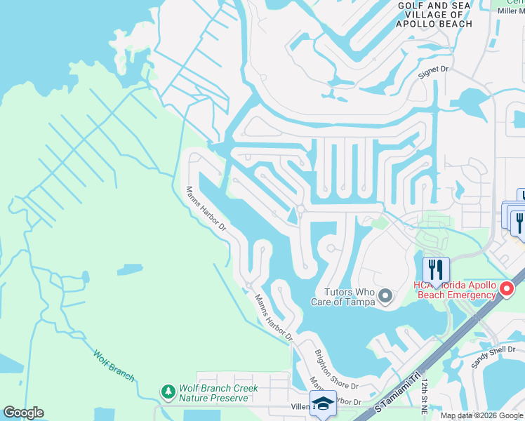 map of restaurants, bars, coffee shops, grocery stores, and more near 616 Balibay Road in Apollo Beach