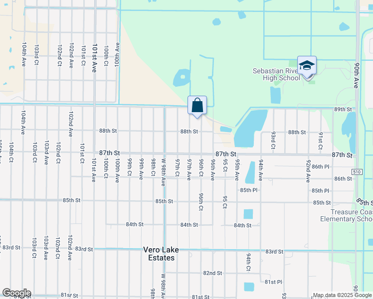 map of restaurants, bars, coffee shops, grocery stores, and more near 9710 87th Street in Vero Beach