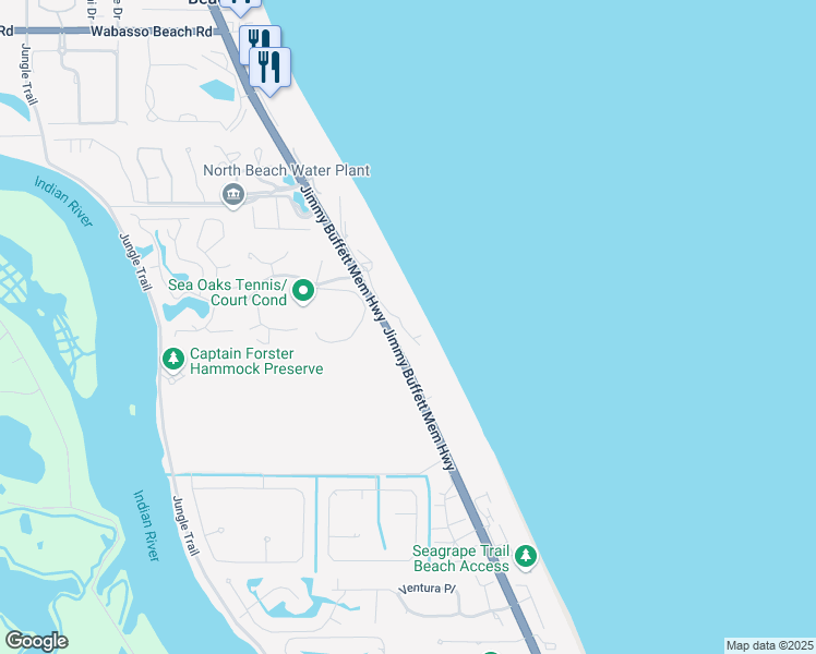 map of restaurants, bars, coffee shops, grocery stores, and more near 8820 South Sea Oaks Way in Vero Beach