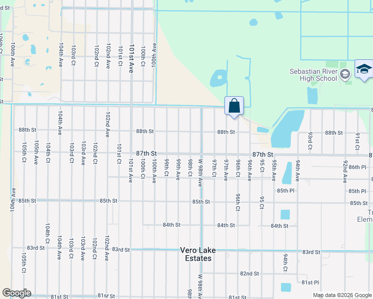 map of restaurants, bars, coffee shops, grocery stores, and more near 8725 98th Court in Vero Beach