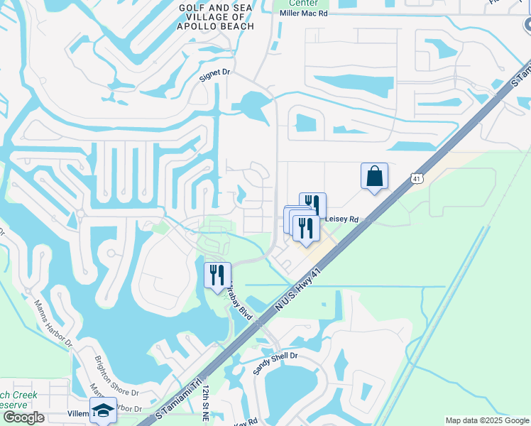 map of restaurants, bars, coffee shops, grocery stores, and more near 207 Summerside Court in Apollo Beach