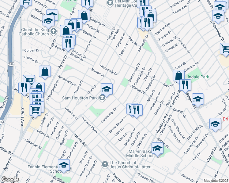 map of restaurants, bars, coffee shops, grocery stores, and more near 1437 Annapolis Drive in Corpus Christi