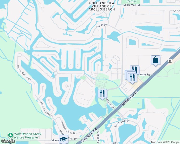map of restaurants, bars, coffee shops, grocery stores, and more near 5604 Skimmer Drive in Apollo Beach