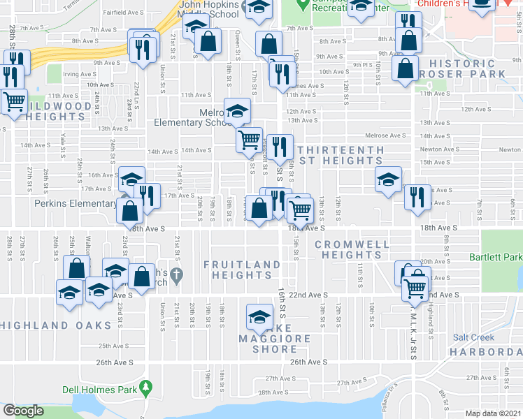 map of restaurants, bars, coffee shops, grocery stores, and more near 1734 Preston Street South in St. Petersburg