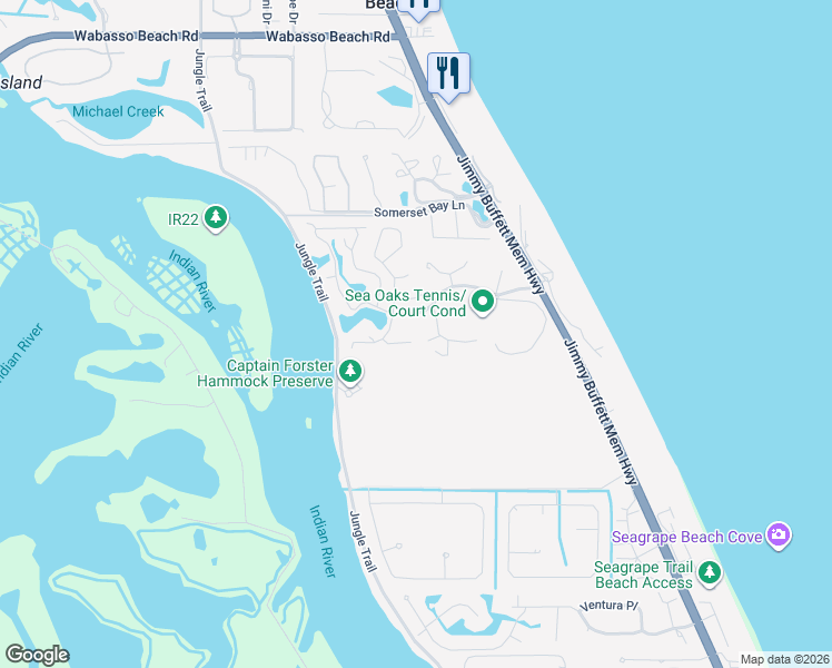 map of restaurants, bars, coffee shops, grocery stores, and more near 1508 Orchid Drive in Vero Beach