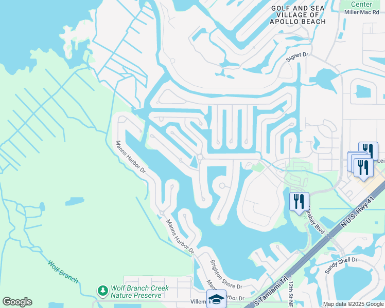 map of restaurants, bars, coffee shops, grocery stores, and more near 608 Mirabay Boulevard in Apollo Beach