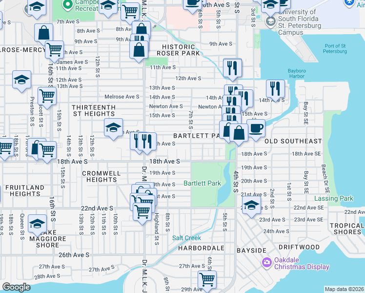 map of restaurants, bars, coffee shops, grocery stores, and more near 726 17th Avenue South in St. Petersburg