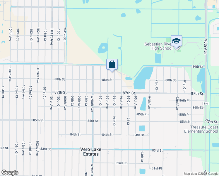 map of restaurants, bars, coffee shops, grocery stores, and more near 9710 87th Street in Vero Beach