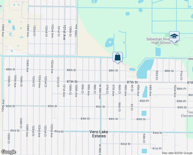 map of restaurants, bars, coffee shops, grocery stores, and more near 8725 98th Court in Vero Beach