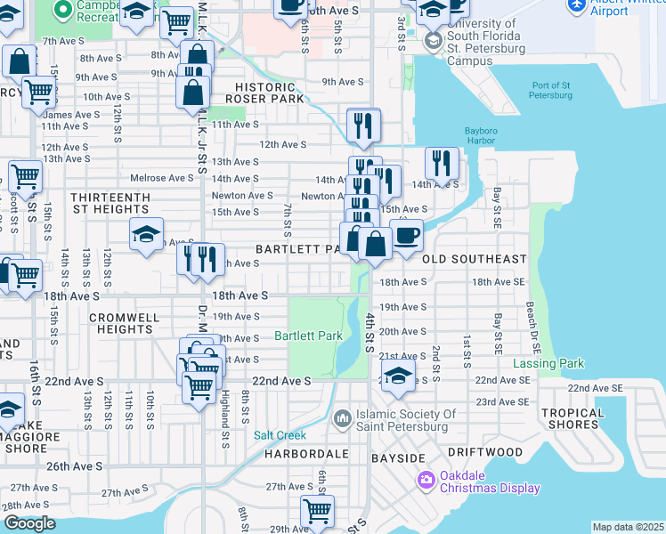 map of restaurants, bars, coffee shops, grocery stores, and more near 626 17th Avenue South in St. Petersburg