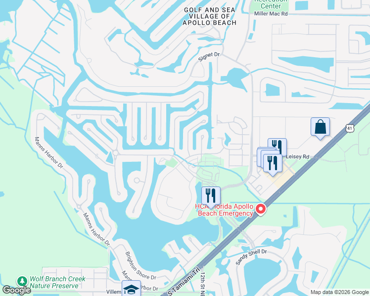 map of restaurants, bars, coffee shops, grocery stores, and more near 5606 Skimmer Drive in Apollo Beach