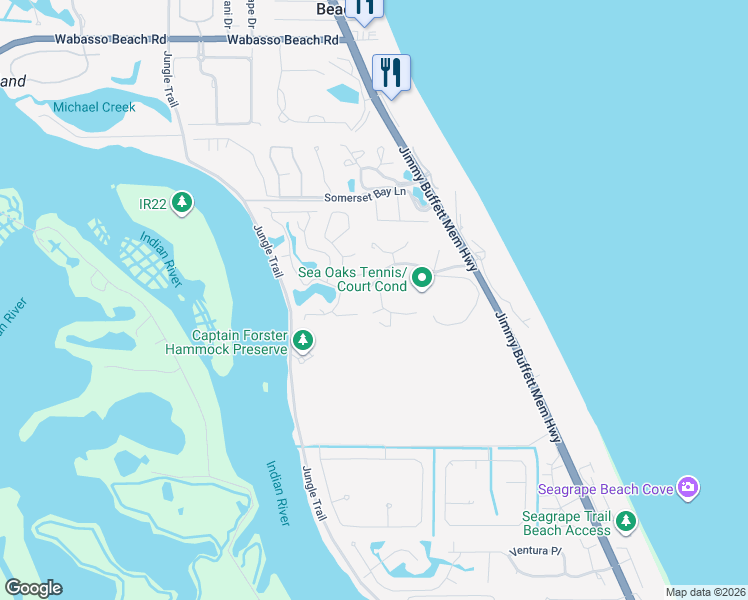 map of restaurants, bars, coffee shops, grocery stores, and more near 8756 Windy Oaks Way in Vero Beach