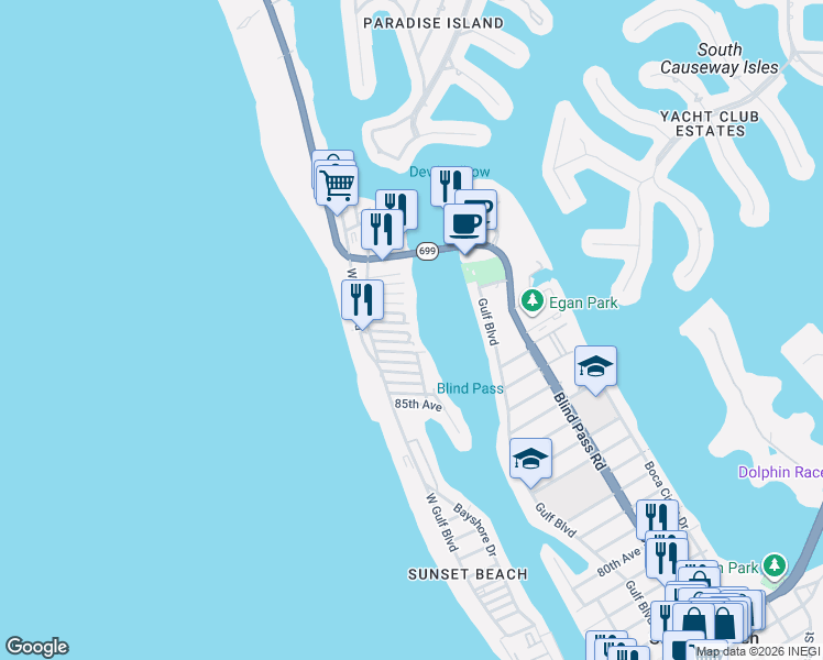 map of restaurants, bars, coffee shops, grocery stores, and more near 118 88th Avenue in Treasure Island