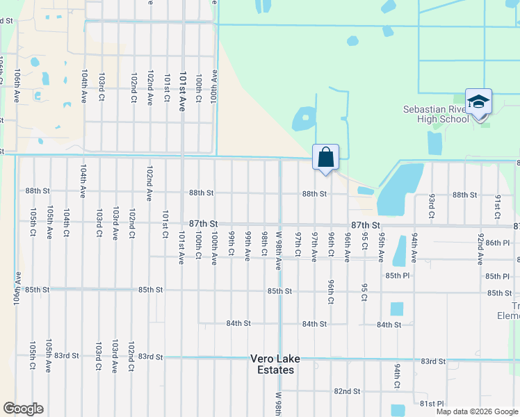 map of restaurants, bars, coffee shops, grocery stores, and more near 8725 98th Court in Vero Beach