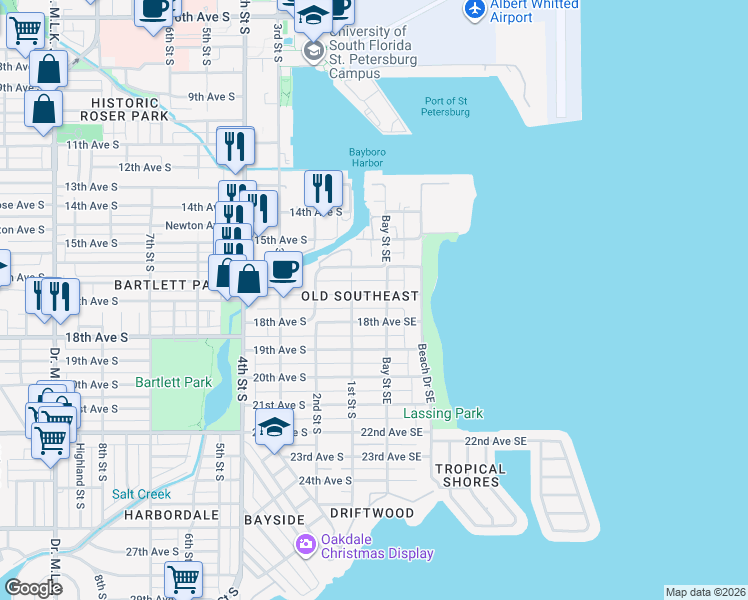 map of restaurants, bars, coffee shops, grocery stores, and more near 115 18th Avenue South in St. Petersburg