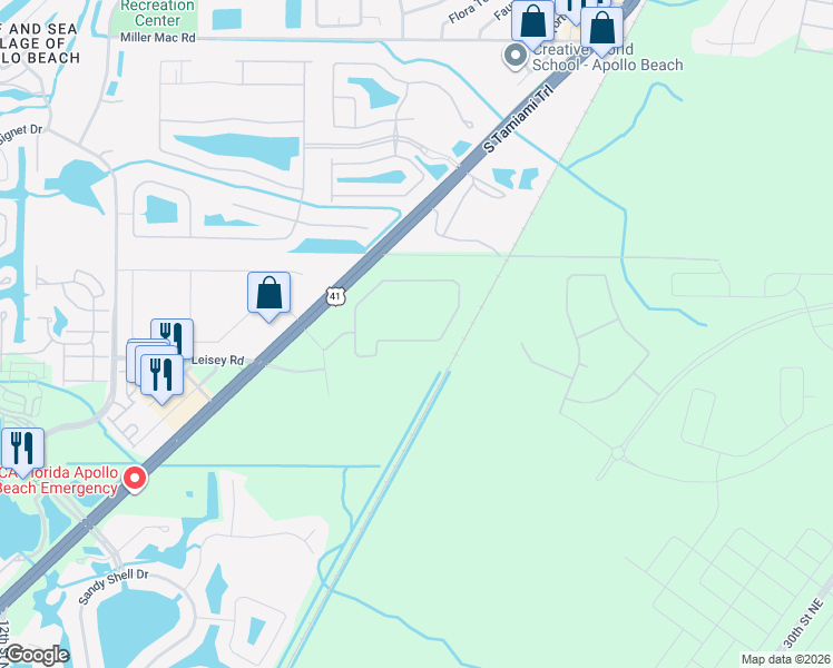 map of restaurants, bars, coffee shops, grocery stores, and more near 41 Highway in Apollo Beach
