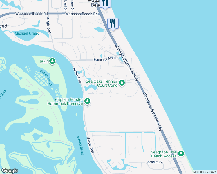map of restaurants, bars, coffee shops, grocery stores, and more near 8756 Windy Oaks Way in Vero Beach