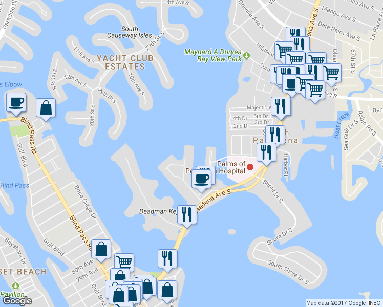 map of restaurants, bars, coffee shops, grocery stores, and more near 7645 Sun Island Dr S in South Pasadena