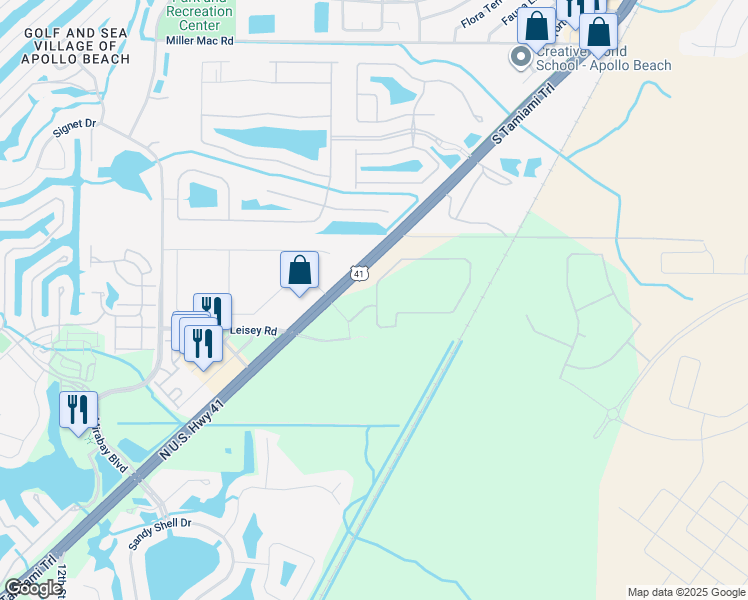 map of restaurants, bars, coffee shops, grocery stores, and more near 5641 North U.S. Highway 41 in Apollo Beach