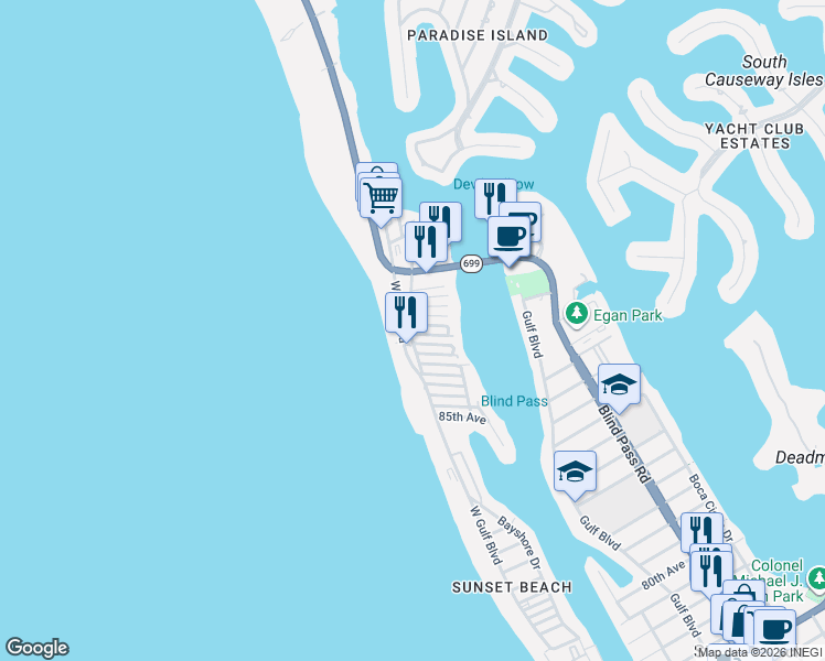 map of restaurants, bars, coffee shops, grocery stores, and more near 108 90th Avenue in Treasure Island