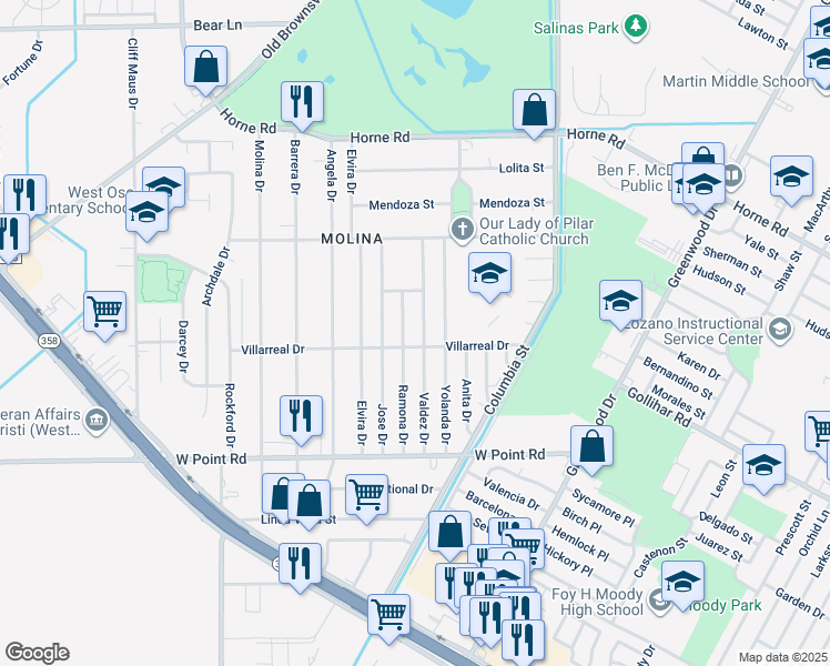 map of restaurants, bars, coffee shops, grocery stores, and more near in CORP CHRISTI