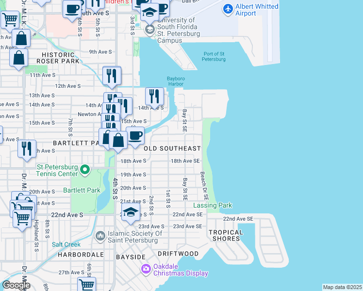 map of restaurants, bars, coffee shops, grocery stores, and more near 216 16th Avenue South in St. Petersburg