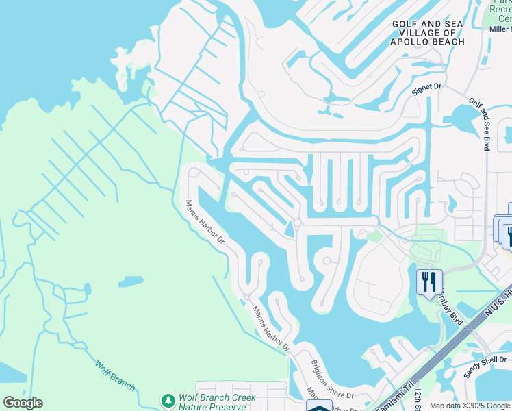 map of restaurants, bars, coffee shops, grocery stores, and more near 627 Balibay Road in Apollo Beach