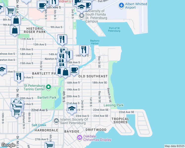 map of restaurants, bars, coffee shops, grocery stores, and more near 116 16th Avenue South in St. Petersburg