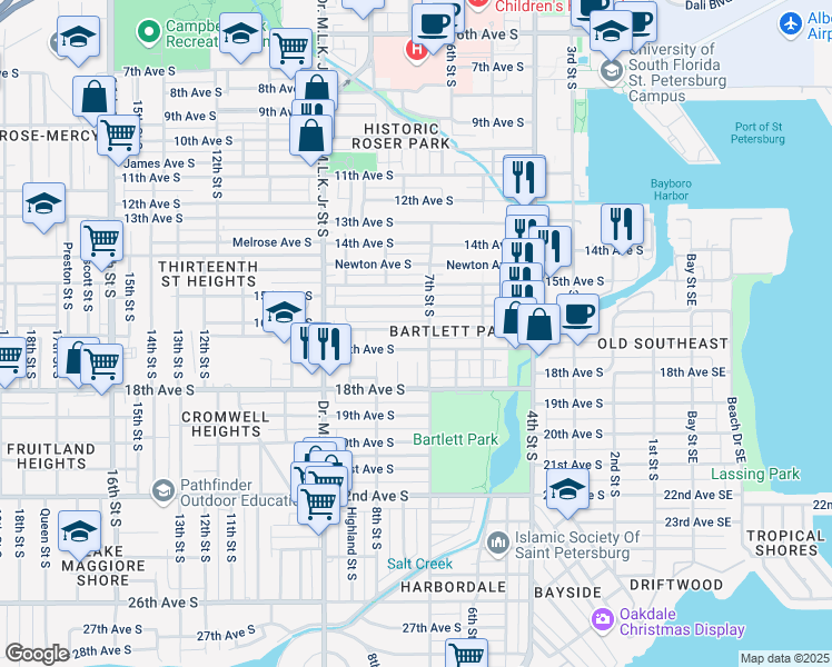 map of restaurants, bars, coffee shops, grocery stores, and more near 718 Paris Avenue South in Saint Petersburg