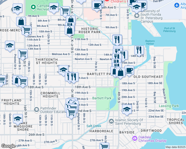 map of restaurants, bars, coffee shops, grocery stores, and more near 718 Paris Avenue South in St. Petersburg