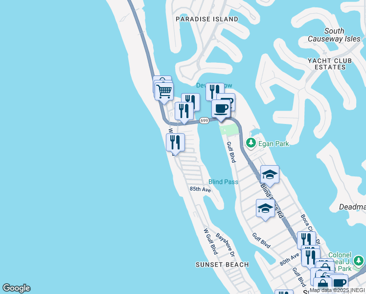 map of restaurants, bars, coffee shops, grocery stores, and more near 136 92nd Avenue in Treasure Island