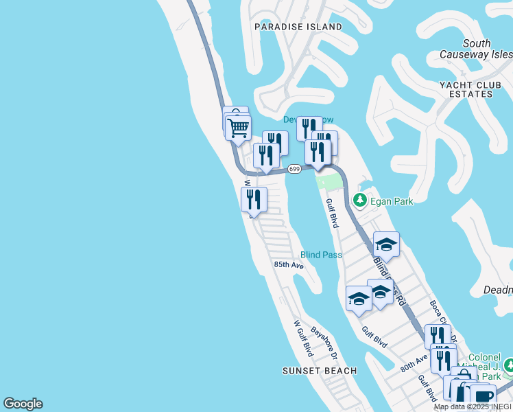 map of restaurants, bars, coffee shops, grocery stores, and more near 9201 Gulf Boulevard in St. Pete Beach